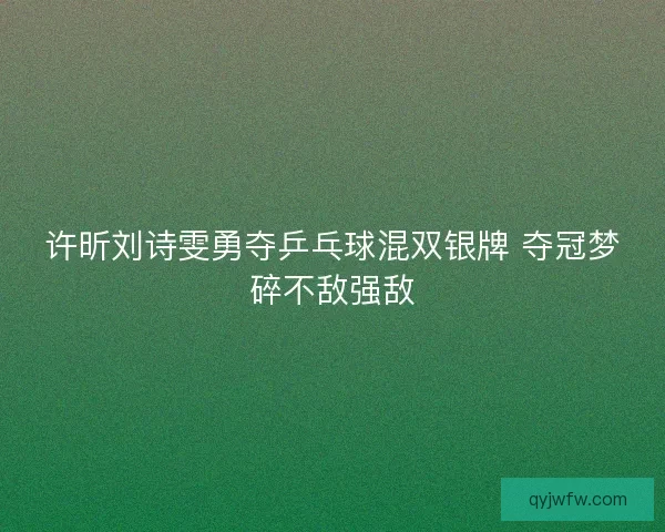 许昕刘诗雯勇夺乒乓球混双银牌 夺冠梦碎不敌强敌 许昕刘诗雯勇夺乒乓球混双银牌 夺冠梦碎不敌强敌